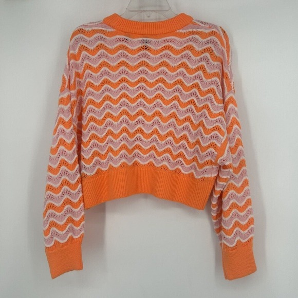 H&M Divided Orange Pink Crochet Pointelle Knit Cropped Sweater Slouchy Size M - Picture 5 of 9